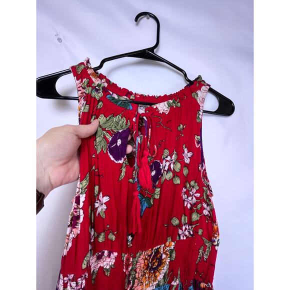 Bila Womens Med Red Sleeveless Knee Length Floral Print Summer Sundress - Picture 9 of 11